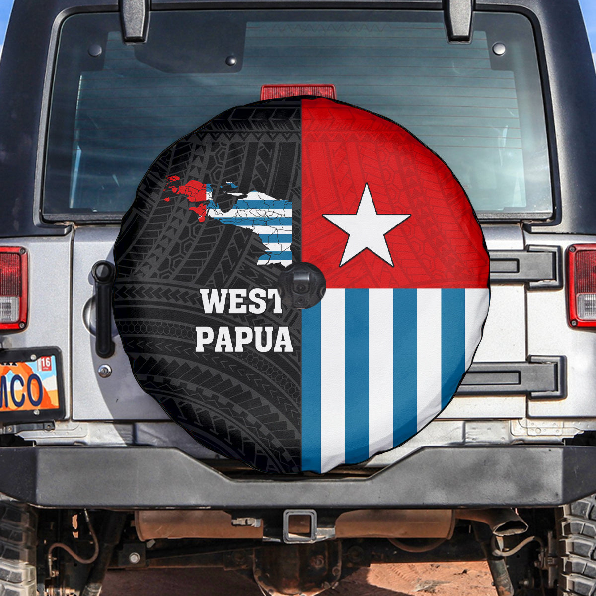 West Papua Spare Tire Cover Polynesian Pattern With Coat Of Arms LT05 Blue - Polynesian Pride
