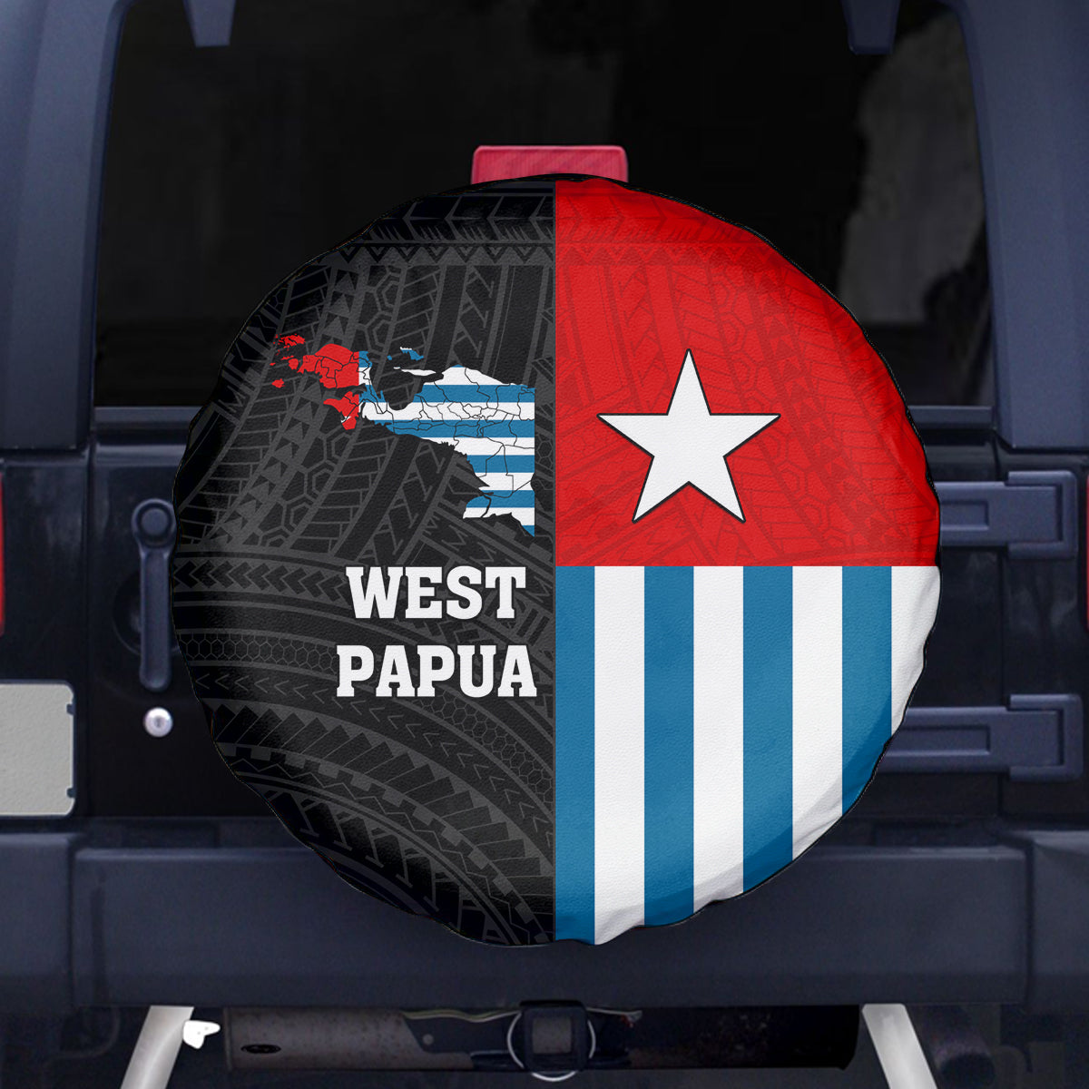West Papua Spare Tire Cover Polynesian Pattern With Coat Of Arms LT05 - Polynesian Pride