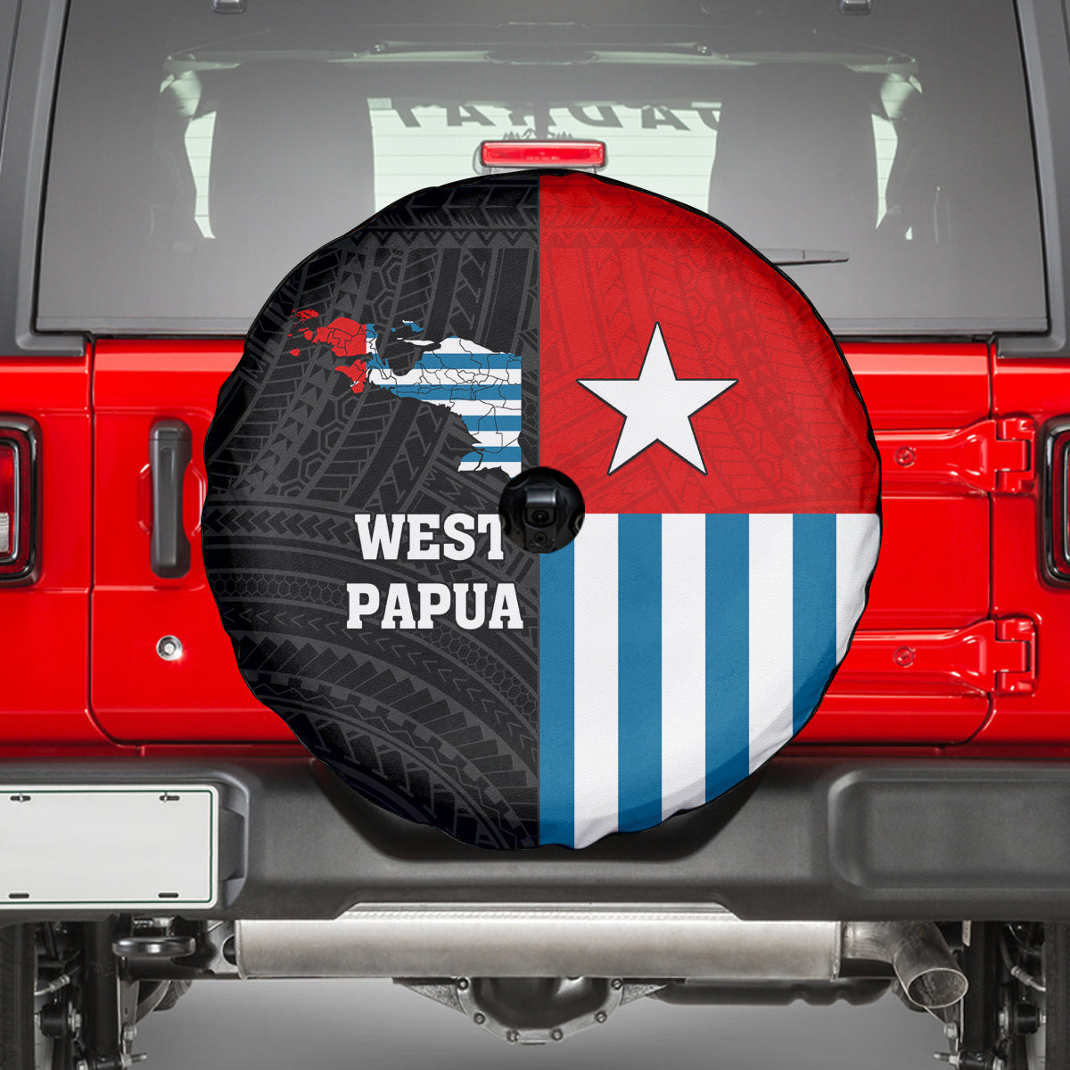 West Papua Spare Tire Cover Polynesian Pattern With Coat Of Arms LT05 - Polynesian Pride