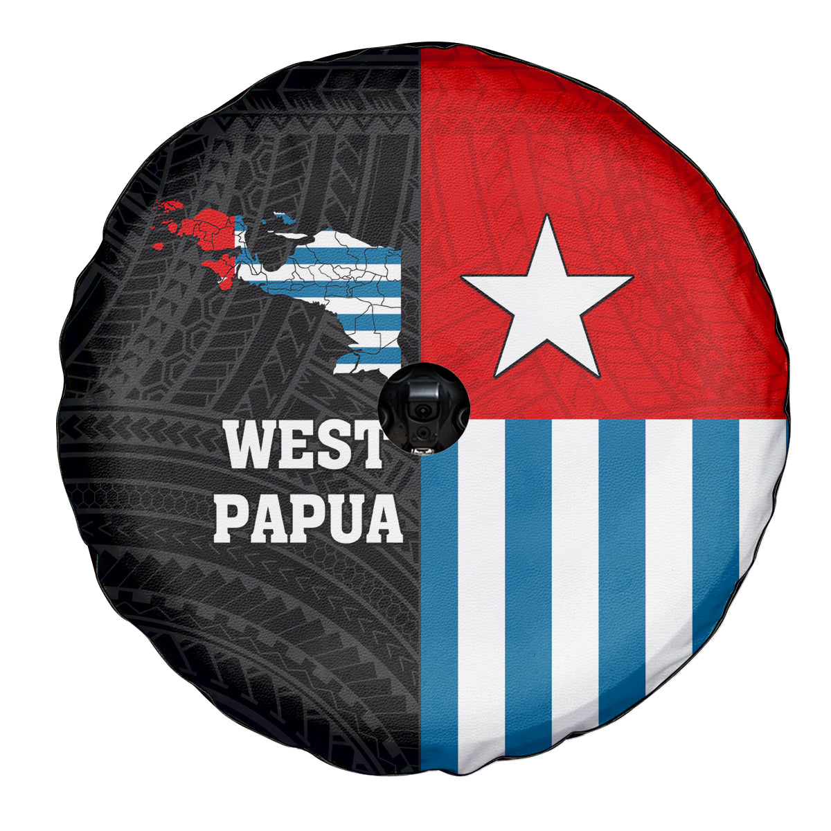 West Papua Spare Tire Cover Polynesian Pattern With Coat Of Arms LT05 - Polynesian Pride