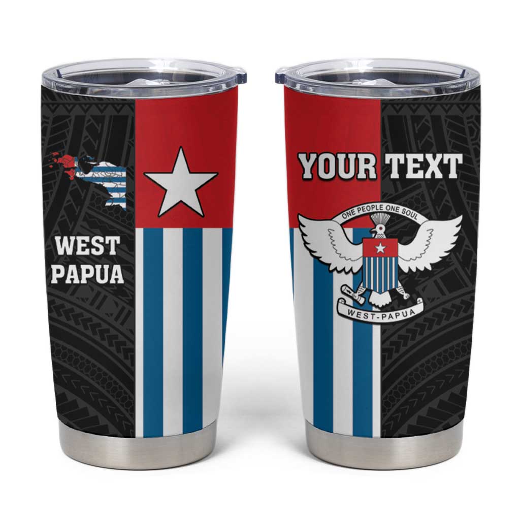 Personalised West Papua Tumbler Cup Polynesian Pattern With Coat Of Arms LT05 Blue - Polynesian Pride