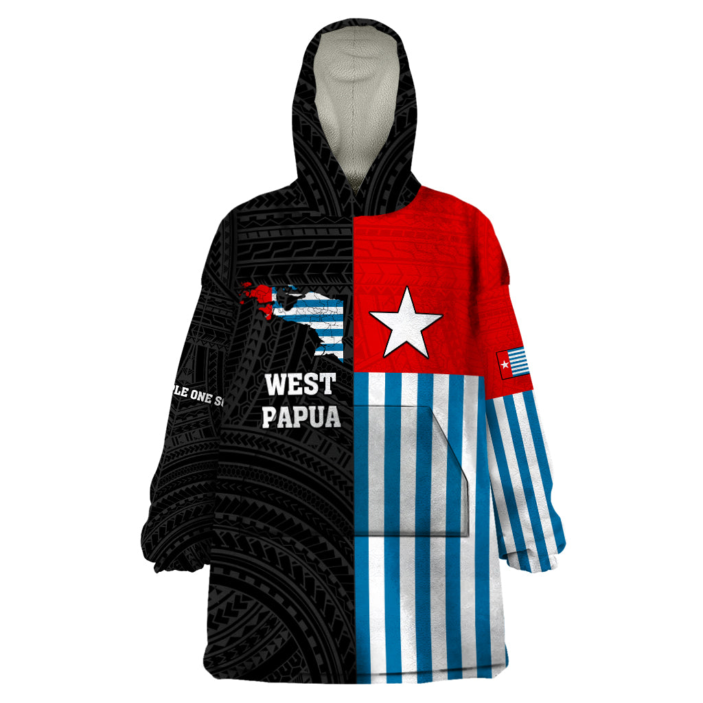 Personalised West Papua Wearable Blanket Hoodie Polynesian Pattern With Coat Of Arms LT05 One Size Blue - Polynesian Pride