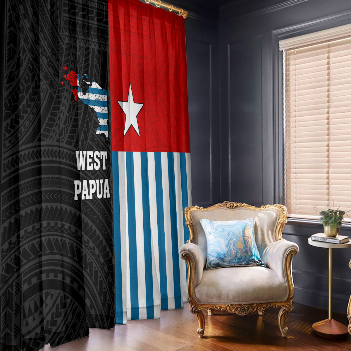 West Papua Window Curtain Polynesian Pattern With Coat Of Arms LT05 - Polynesian Pride