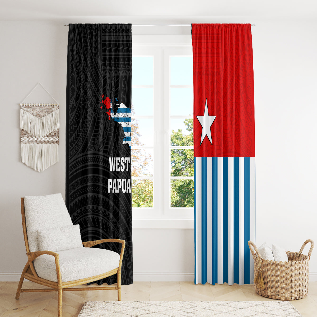 West Papua Window Curtain Polynesian Pattern With Coat Of Arms LT05 - Polynesian Pride