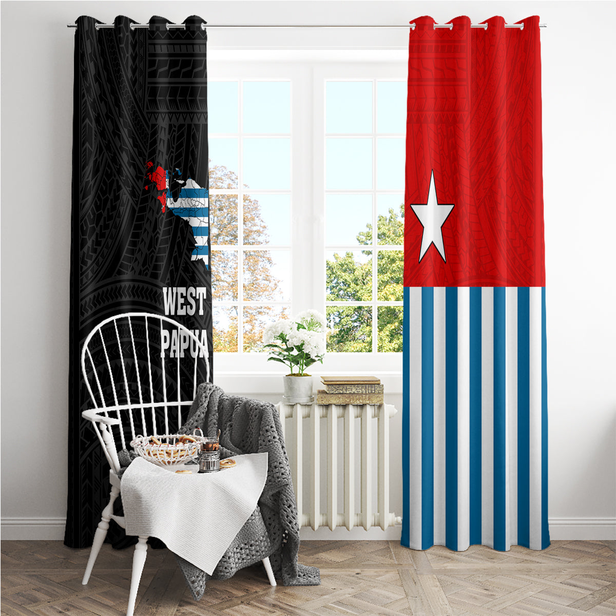 West Papua Window Curtain Polynesian Pattern With Coat Of Arms LT05 - Polynesian Pride