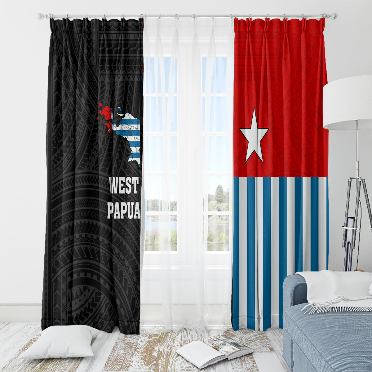 West Papua Window Curtain Polynesian Pattern With Coat Of Arms LT05 - Polynesian Pride