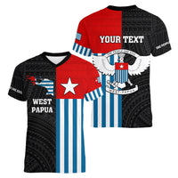 Personalised West Papua Women V Neck T Shirt Polynesian Pattern With Coat Of Arms LT05 - Polynesian Pride