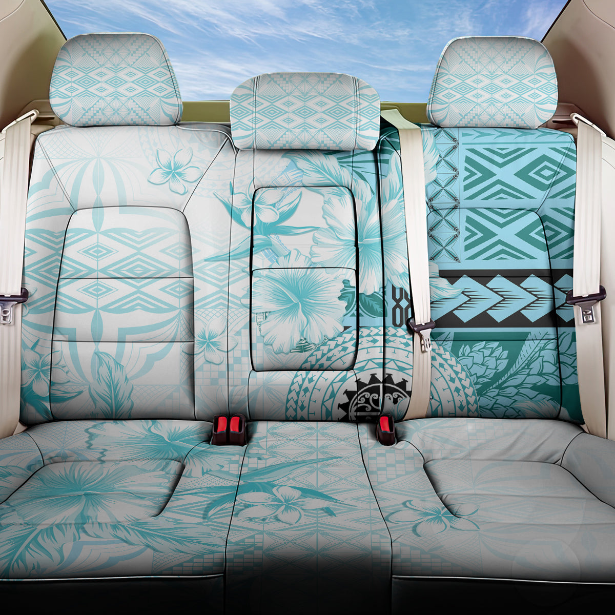 Samoa Siapo Pattern With Teal Hibiscus Back Car Seat Cover LT05