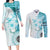 Samoa Siapo Pattern With Teal Hibiscus Couples Matching Long Sleeve Bodycon Dress and Long Sleeve Button Shirt LT05 Teal - Polynesian Pride