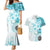 Samoa Siapo Pattern With Teal Hibiscus Couples Matching Mermaid Dress and Hawaiian Shirt LT05 Teal - Polynesian Pride