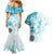 Samoa Siapo Pattern With Teal Hibiscus Couples Matching Mermaid Dress and Hawaiian Shirt LT05 - Polynesian Pride