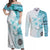 Samoa Siapo Pattern With Teal Hibiscus Couples Matching Off Shoulder Maxi Dress and Long Sleeve Button Shirt LT05 Teal - Polynesian Pride