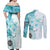 Samoa Siapo Pattern With Teal Hibiscus Couples Matching Off Shoulder Maxi Dress and Long Sleeve Button Shirt LT05 - Polynesian Pride