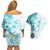 Samoa Siapo Pattern With Teal Hibiscus Couples Matching Off Shoulder Short Dress and Hawaiian Shirt LT05 - Polynesian Pride