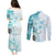 Samoa Siapo Pattern With Teal Hibiscus Couples Matching Puletasi and Long Sleeve Button Shirt LT05 - Polynesian Pride