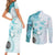 Samoa Siapo Pattern With Teal Hibiscus Couples Matching Short Sleeve Bodycon Dress and Long Sleeve Button Shirt LT05 - Polynesian Pride