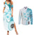 Samoa Siapo Pattern With Teal Hibiscus Couples Matching Summer Maxi Dress and Long Sleeve Button Shirt LT05 Teal - Polynesian Pride