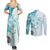 Samoa Siapo Pattern With Teal Hibiscus Couples Matching Summer Maxi Dress and Long Sleeve Button Shirt LT05 - Polynesian Pride