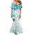 Samoa Siapo Pattern With Teal Hibiscus Family Matching Mermaid Dress and Hawaiian Shirt LT05 - Polynesian Pride