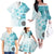 Samoa Siapo Pattern With Teal Hibiscus Family Matching Off Shoulder Long Sleeve Dress and Hawaiian Shirt LT05 - Polynesian Pride