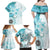 Samoa Siapo Pattern With Teal Hibiscus Family Matching Off Shoulder Maxi Dress and Hawaiian Shirt LT05 - Polynesian Pride