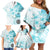 Samoa Siapo Pattern With Teal Hibiscus Family Matching Off Shoulder Short Dress and Hawaiian Shirt LT05 - Polynesian Pride