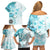 Samoa Siapo Pattern With Teal Hibiscus Family Matching Off Shoulder Short Dress and Hawaiian Shirt LT05 - Polynesian Pride