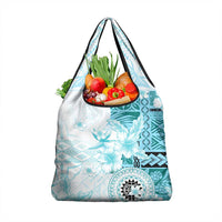 Samoa Siapo Pattern With Teal Hibiscus Grocery Bag LT05 1-pack One Size Teal - Polynesian Pride