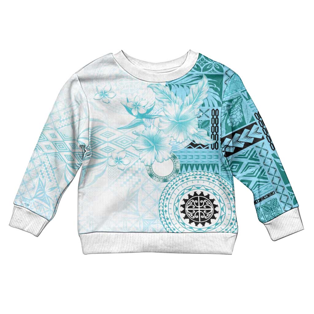 Samoa Siapo Pattern With Teal Hibiscus Kid Ugly Christmas Sweater