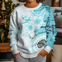 Samoa Siapo Pattern With Teal Hibiscus Kid Ugly Christmas Sweater