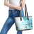 Samoa Siapo Pattern With Teal Hibiscus Leather Tote Bag