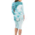 Samoa Siapo Pattern With Teal Hibiscus Long Sleeve Bodycon Dress LT05 - Polynesian Pride