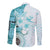 Samoa Siapo Pattern With Teal Hibiscus Long Sleeve Button Shirt LT05 - Polynesian Pride