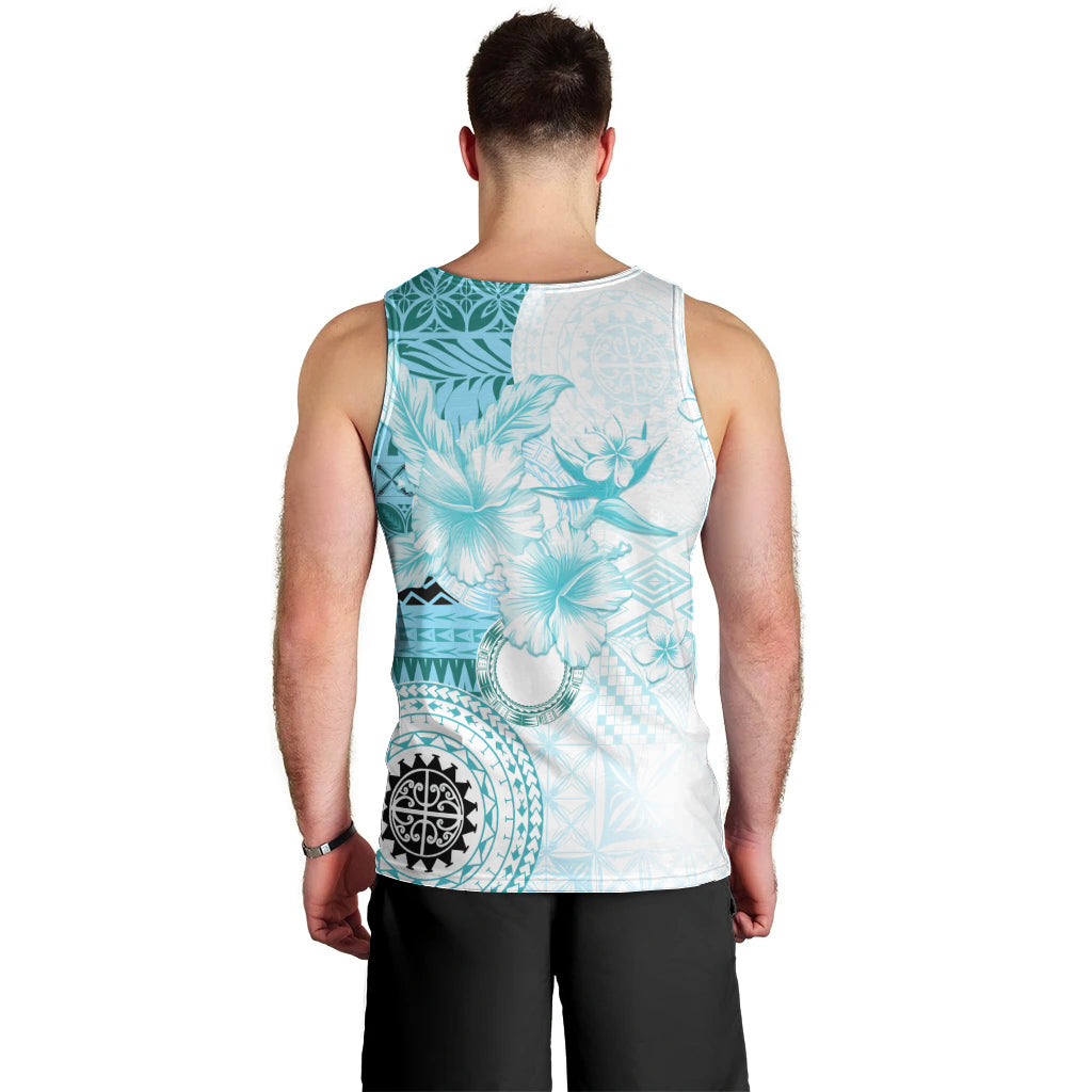 Samoa Siapo Pattern With Teal Hibiscus Men Tank Top LT05 - Polynesian Pride
