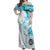 Samoa Siapo Pattern With Teal Hibiscus Off Shoulder Maxi Dress LT05 Women Teal - Polynesian Pride