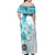 Samoa Siapo Pattern With Teal Hibiscus Off Shoulder Maxi Dress LT05 - Polynesian Pride