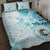 Samoa Siapo Pattern With Teal Hibiscus Quilt Bed Set