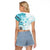 Samoa Siapo Pattern With Teal Hibiscus Raglan Cropped T Shirt LT05 - Polynesian Pride