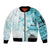 Samoa Siapo Pattern With Teal Hibiscus Sleeve Zip Bomber Jacket LT05 Unisex Teal - Polynesian Pride