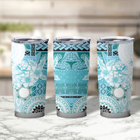 Samoa Siapo Pattern With Teal Hibiscus Tumbler Cup