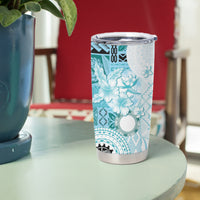 Samoa Siapo Pattern With Teal Hibiscus Tumbler Cup