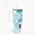 Samoa Siapo Pattern With Teal Hibiscus Tumbler With Handle