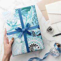 Samoa Siapo Pattern With Teal Hibiscus Wrapping Paper LT05 - Polynesian Pride