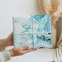 Samoa Siapo Pattern With Teal Hibiscus Wrapping Paper LT05 - Polynesian Pride