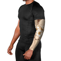 Samoa Siapo Pattern With Beige Hibiscus Arm Sleeves - Polynesian Pride