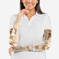 Samoa Siapo Pattern With Beige Hibiscus Arm Sleeves - Polynesian Pride