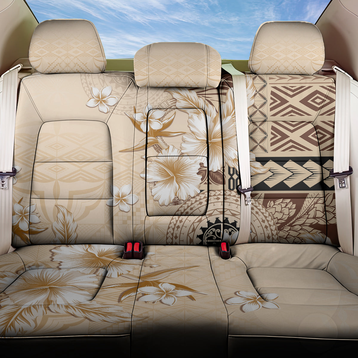 Samoa Siapo Pattern With Beige Hibiscus Back Car Seat Cover LT05