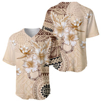 Samoa Siapo Pattern With Beige Hibiscus Baseball Jersey LT05 - Polynesian Pride