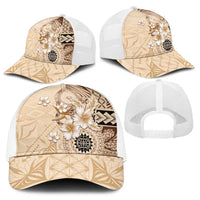 Samoa Siapo Pattern With Beige Hibiscus Baseball Net Cap - Polynesian Pride