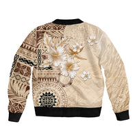 Samoa Siapo Pattern With Beige Hibiscus Bomber Jacket LT05 - Polynesian Pride